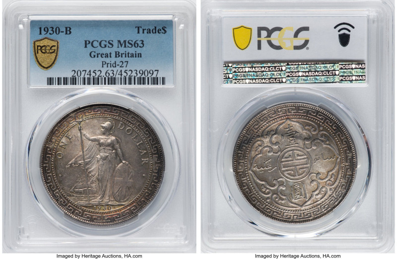 George V Trade Dollar 1930-B MS63 PCGS, Bombay mint, KM-T5, Prid-27. Soft but st...