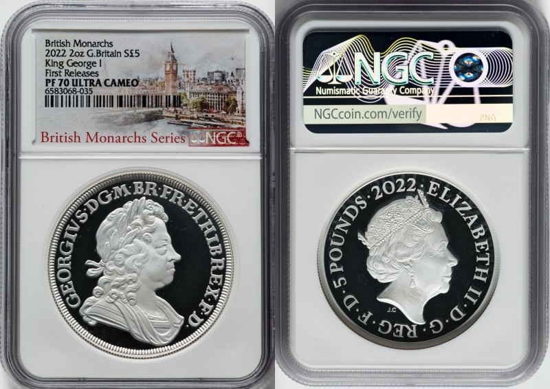 Elizabeth II silver Proof "King George I" 5 Pounds (2 oz) 2022 PR70 Ultra Cameo ...