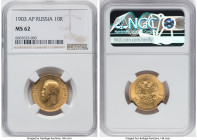 Nicholas II gold 10 Roubles 1903-AP MS62 NGC, St. Petersburg mint, KM-Y64. HID09801242017 © 2022 Heritage Auctions | All Rights Reserved