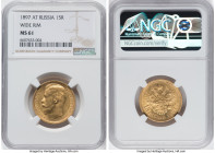 Nicholas II gold "Wide Rim" 15 Roubles 1897-AΓ MS61 NGC, St. Petersburg mint, KM-Y65.1, Fr-177, Bit-2. HID09801242017 © 2022 Heritage Auctions | All R...