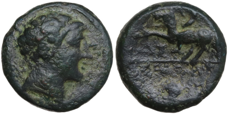 Italy, Southern Campania, Neapolis, c. 250-225 BC. Æ (15mm, 3.50g). Head of Apol...