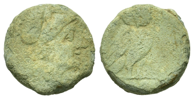 Italy, Northern Apulia, Teate, c. 225-200 BC. Æ Teruncius (20,5mm, 10.35g). Helm...