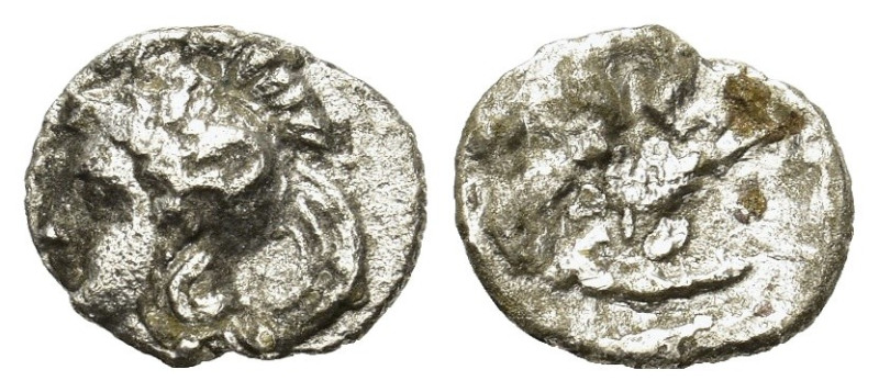 Italy, Southern Apulia, Tarentum, c. 380-325. AR Diobol (12,3mm, 0.92g). Helmete...