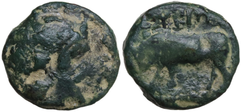 Italy, Southern Lucania, Thourioi, c. 435-410/05 BC. Æ (14mm, 2.36g). Helmeted h...