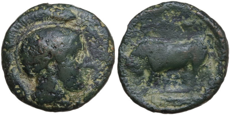 Italy, Southern Lucania, Thourioi, c. 435-410/05 BC. Æ (16mm, 3.50g). Helmeted h...