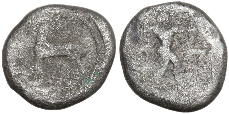 Italy, Bruttium, Kaulonia, c. 425-420 BC. AR Diobol (10mm, 1.17g). Nude Apollo w...