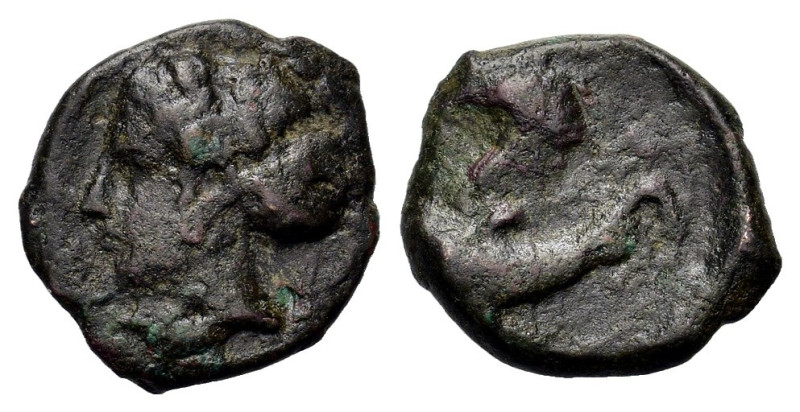 Sicily, Syracuse, 405-367 BC. Æ Hemilitron (15,6mm, 2.53g). Female head l. R/ Do...