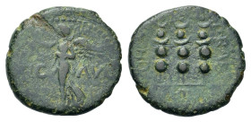 Macedon. Philippi. Pseudo-autonomous issue, time of Claudius or Nero, 41-68. Assarion (17mm, 3.21g). VIC - AVG Victory standing to left on base, holdi...