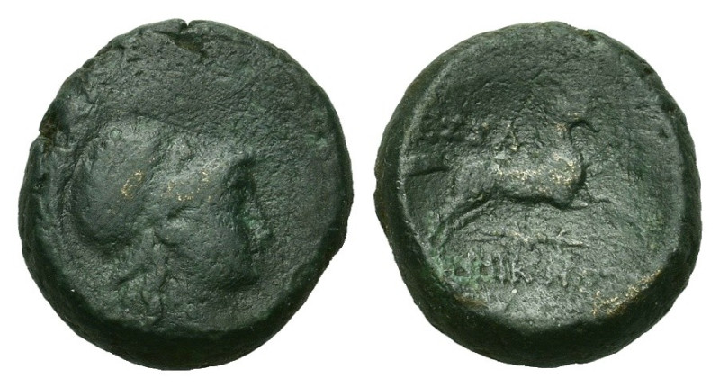 Macedon, Thessalonica, c. 187-31 BC. Æ (17,5mm, 6.8g). Helmeted head of Athena r...