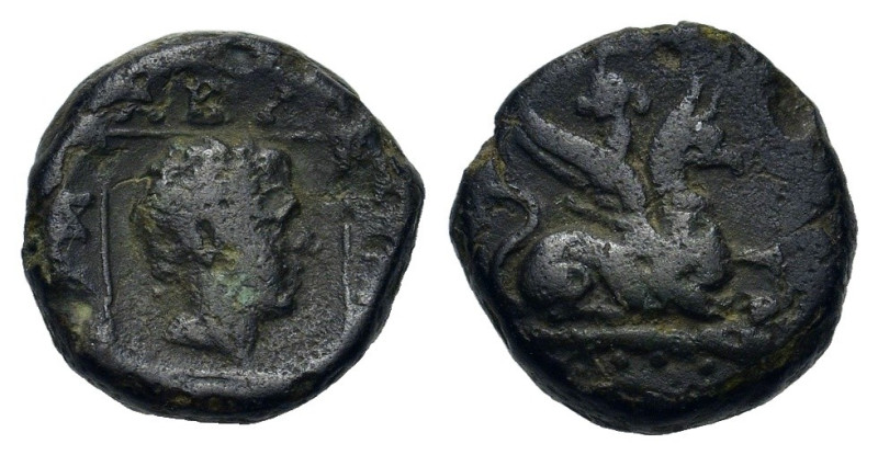 Thrace, Abdera, c. 4th-3rd century BC. Æ (15mm, 3.24g). Griffin seated r. R/ Hea...