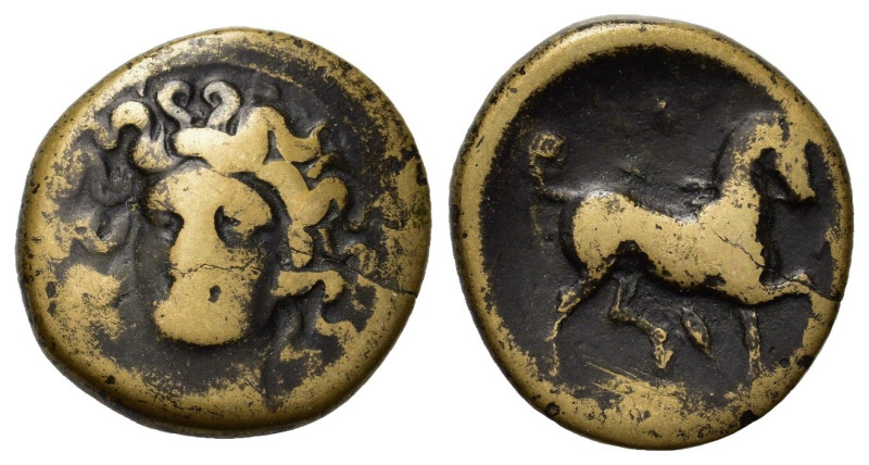 Thessaly, Larissa, c. 350-300 BC. Æ Tetrachalkon (21,3mm, 7.66g). Head of the ny...