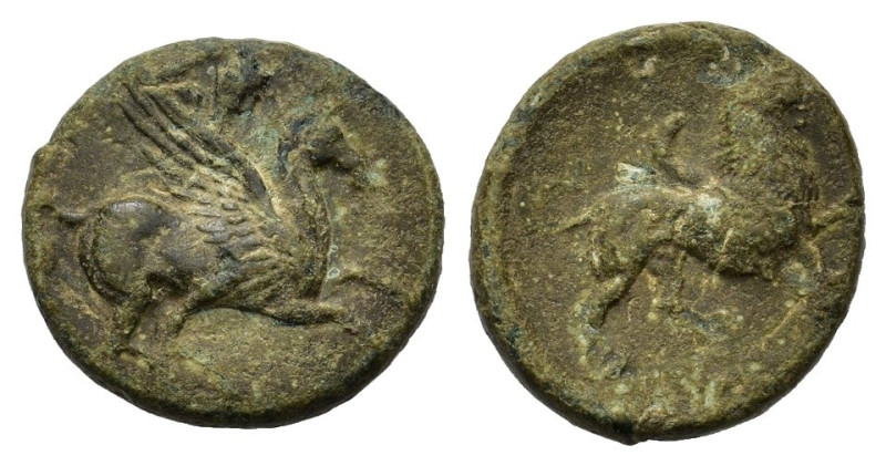 Akarnaia, Leukas. 350-300 BC. Æ 16 (3,65g.).
OBV: Bellerophon riding Pegasos r.
...