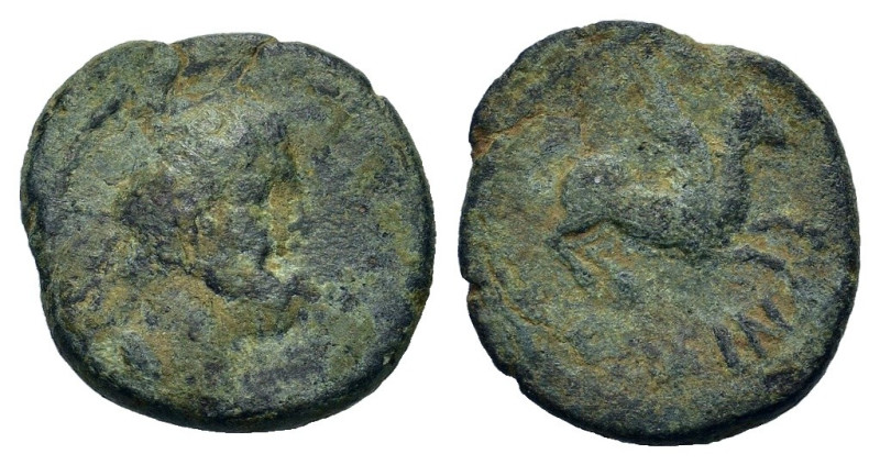 Corinth (44-31 BC). Æ (18mm, 3,25g). Head of Poseidon, r; trident on l. shoulder...