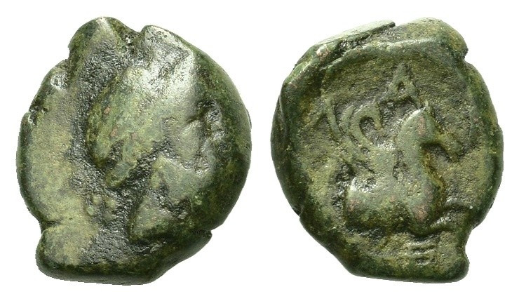 Mysia, Lampsakos. c. 4th-3rd centuries BC. Æ (12,2mm, 1.9g). Laureate head of Ze...