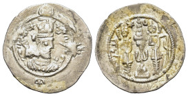 Sasanian Kings of Persia. Hormizd IV (579-590). AR Drachm (29,7mm, 4.15g). YZ (Yazd/ Fars) mint, RY 10 (AD 588). Crowned and cuirassed bust r. R/ Fire...