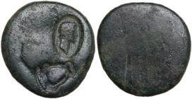 Uncertain mint, c. 3rd-2nd century BC. Æ (18mm, 5.90g). Two c/ms: head r. and amphora. R/ Blank. Host coin poor, c/ms VF