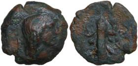 Uncertain mint, c. 3rd-1st century BC. Æ (15mm, 2.53g). Diademed head (of Apollo?) r. R/ Quiver. Fine