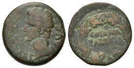Augustus (27 BC-AD 14). Spain, Colonia Patricia. Æ (25,1mm, 10.18g). Bare head of Augustus l. R/ COLONIA PATRICIA inscription within oak wreath. RPC I...