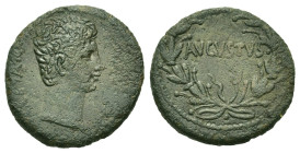 Augustus (27 BC-AD 14). Mysia, Pergamum. Æ As (25mm, 8,39g). Bare head r. R/ Legend within laurel wreath. RIC I 486; RPC I 2235. Good VF