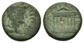 Livia, time of Augustus (27-3 BC). Corinth. Æ (20,5mm, 8,19g). Bust of Pietas/Livia, r. R/ Temple with six columns. BMC 517, Amandry XVI 30-1, 38, 41....