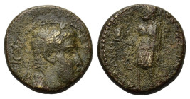 Tiberius (or possibly Augustus?). Phrygia, Laodicea. Æ (16,6mm, 4.36g). Bare head of Tiberius (possibly Augustus?) r. R/ Zeus Laodiceus standing facin...