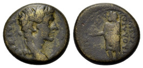 Tiberius (or possibly Augustus?). Phrygia, Laodicea. Æ (19mm, 5.72g). Bare head of Tiberius (possibly Augustus?) r. R/ Zeus Laodiceus standing facing,...