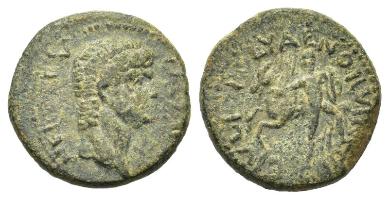 Nero (54-68). Corinth. Æ (21mm, 5,65g). Bare head r. R/ Bellerophon advancing l....