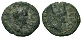 Vespasian (69-79). Seleucis and Pieria, Antioch. Æ (21,7mm, 4.6g). Laureate head r. R/ Turreted and draped bust of Tyche r. RPC II 1987; BMC Galatia, ...