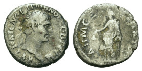 Trajan (98-117). Cappadocia, Caesaraea-Eusebia. AR Drachm (17,8mm, 3g). Laureate head r. R/ Eleutheria standing front, holding pileus in her r. hand a...