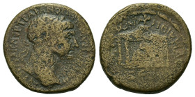 Trajan (98-117). Uncertain mint. Æ (24,2mm, 10.36g). Laureate head r. R/ Temple.