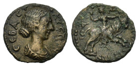 Faustina Junior (Augusta, 161-180). Macedon, Amphipolis. Æ (19mm, 3.60g). Draped bust r. R/ Artemis Tauropolos riding bull charging r. RPC IV.1 online...