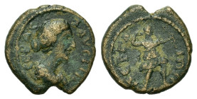 Faustina Junior (Augusta, 147-175). Pamphylia, Perge. Æ (15,1mm, 2.8g). Draped bust r. R/ Artemis advancing r., holding bow and drawing arrow from qui...