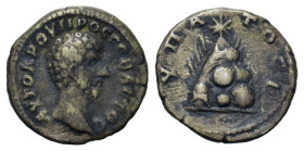 Lucius Verus (161-169). Cappadocia. Caesarea. AR Drachm (21mm, 6.7g). Bareheaded and cuirassed bust r. R/ Mount Argaeus surmounted by star. RPC IV.3 o...
