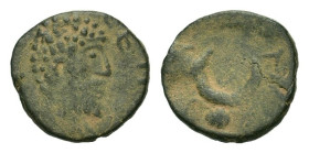 Lucius Verus ? (161-169). Mesopotamia, Carrhae. Æ (12,5mm, 1,08g). Laureate head r. R/ Six-rayed star above crescent with reversed disc and horns head...