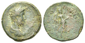 Commodus (177-192). Macedon, Thessalonica. Æ (11.98g). Radiate head of Commodus. R/ Nike standing, facing, head r., carrying transverse trophy. RPC on...