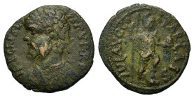 Septimius Severus (193-211). Pisidia, Parlais. Æ (21,5mm, 5.07g). Laureate and cuirassed bust l. R/ Mên standing r., foot resting on bucranium, holdin...