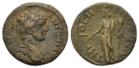 Caracalla (198-217). Pisidia, Antioch. Æ (22,4mm, 5.13g). Laureate head r. R/ Tyche standing l., holding rod and cornucopia. BMC 41; Krzyzanowska grou...