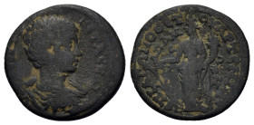 Geta (198-209). Phrygia, Apameia. Æ (24,5mm, 7.63g). Artemas Agonothetes, magistrate. Bareheaded, draped, and cuirassed bust r. R/ Tyche standing l. S...