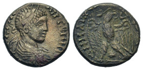 Elagabalus (218-222). Seleucis and Pieria, Antioch. Tetradrachm (23mm, 11.35g). Laureate, draped and cuirassed bust r. R/ Eagle standing facing with s...