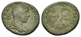Elagabalus (218-222). Seleucis and Pieria, Antioch. Æ Tetradrachm (25,5mm, 12.53g). Laureate, draped, and cuirassed bust r. R/ Eagle standing facing, ...