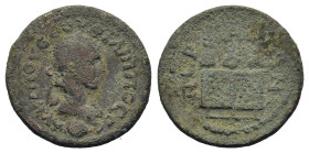 Philip II (244-249). Pamphylia, Perge. Æ (23,8mm, 7,34 g). Laureate, draped and cuirassed bust r.; below, globus. R/ Large chest with three purses abo...