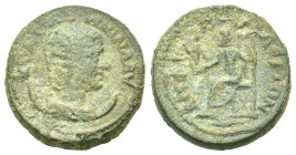 Salonina (Augusta, 254-268). Macedon, Thessalonica. Æ (26mm, 14,90g). Draped bust r. set on crescent and wearing stephane. R/ City goddess enthroned l...