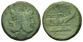 Anonymous, Rome, after 211 BC. Æ As (33,7 mm, 32.96 g). Laureate head of Janus. R/ Prow of galley r.; above, I; below, ROMA. Crawford 56/2.