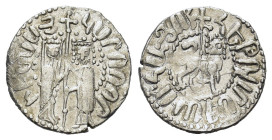 Cilician Armenia, Hetoum I and Zabel (1226-1270). AR Tram (20mm, 2.80g). Zabel and Hetoum standing facing, holding long cross between them. R/ Lion wa...