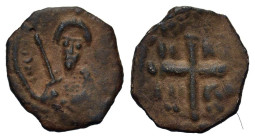 Crusaders, Antioch. Tancred (Regent, 1101-03, 1104-12). Æ Follis (20.5mm, 2.80g). Facing bust of Tancred, wearing turban, holding sword in r. hand. R/...