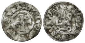 Guillaume de La Roche (1280-1287). BI Denier (18mm, 0.5g). Thebes. Cross pattée. R/ Chateau tournois. Metcalf, Crusades 1058.