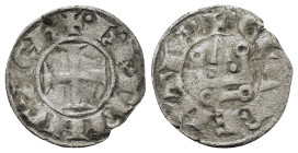 Principality of Achaea. Philippe de Taranto. (1307-1313). BI Denier tournois (18mm, 0.5g). Clarencia (Glarentza) mint. + PhS P ACh TAR´ • (lis) •, cro...