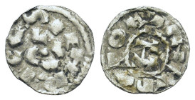 Italy, Lucca. Enrico III, IV or V (1039-1125). AR Denaro (15mm, 0.86g). Monogram. R/ LVCA. Biaggi 1058. Near VF