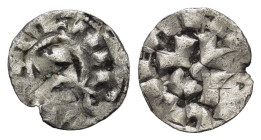 Italy, Lucca. Enrico III, IV or V (1039-1125). AR Denaro (16mm, 0.77g). Monogram. R/ LVCA. Biaggi 1058. Good Fine