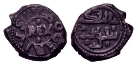 Italy, Sicily. Tancred, with Roger (1191-1193). Æ Follaro (13,8mm, 2.27g). Messina mint, AD 1191-1193. Kufic legend "Tancred King". R/ REX, central ci...